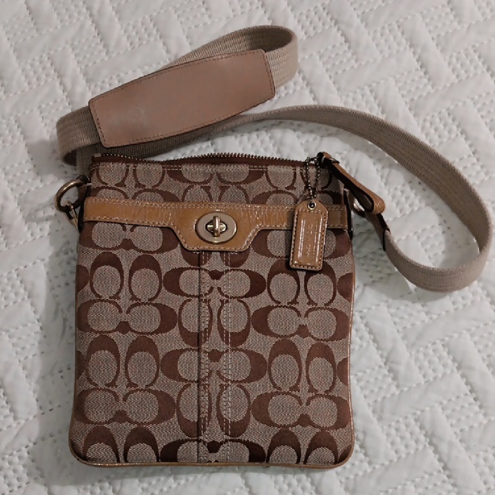Coach Signature Brown and Tan Shoulder Bag